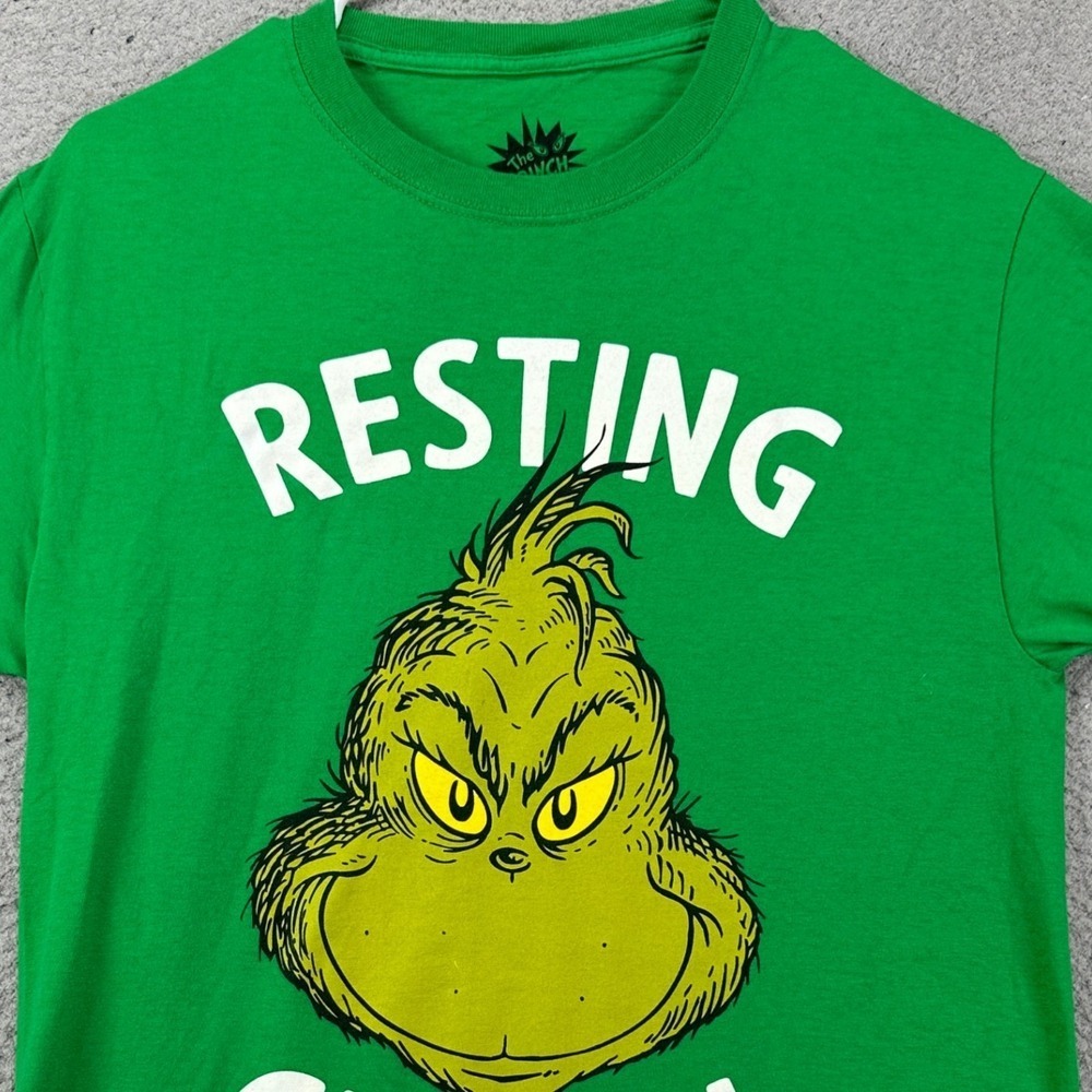 The Grinch Mens T-Shirt Small Green Graphic Print Grinch Face Short Sleeve Tee